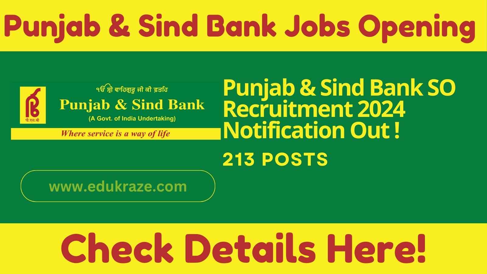 Punjab & Sind Bank SO Recruitment 2024 Notification Out for 213 Posts